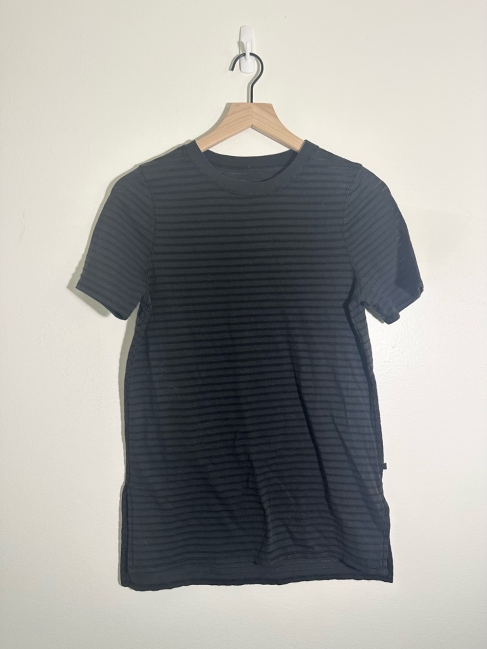 Women's Black Striped Athletic T-Shirt